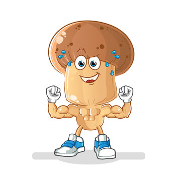 mushroom head cartoon muscular. cartoon mascot vector