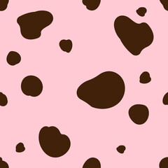 Pink cow skin texture. Vector seamless pattern. Brown drawn irregular dots on pink backdrop