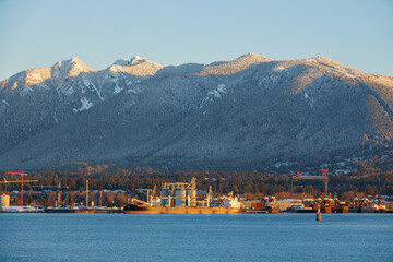 Amazing panoramic view of North Vancouver, Canada at sunrise