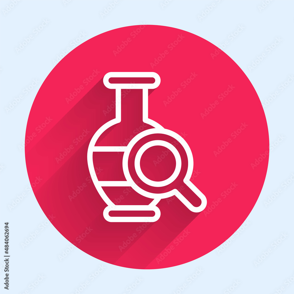 Poster white line ancient amphorae icon isolated with long shadow background. red circle button. vector