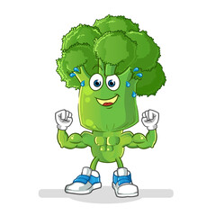 broccoli head cartoon muscular. cartoon mascot vector