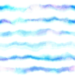 Seamless seventies tie dye stripe bokeh texture. Hippie summer wavy striped repeat background with ink dyed effect.