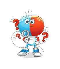 capsule head cartoon searching illustration. character vector