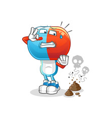 capsule head cartoon with stinky waste illustration. character vector