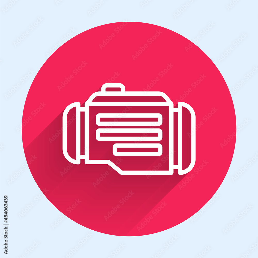 Aufkleber White line Check engine icon isolated with long shadow background. Red circle button. Vector