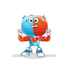 capsule head cartoon muscular. cartoon mascot vector