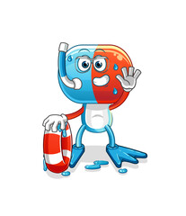 capsule head cartoon swimmer with buoy mascot. cartoon vector