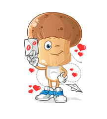 mushroom head cartoon hold love letter illustration. character vector