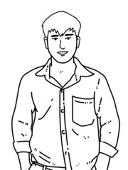 black and white of cute man cartoon for coloring