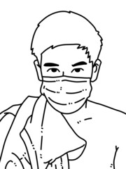black and white of cute man cartoon for coloring
