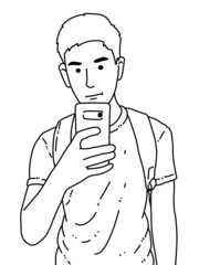 black and white of cute man cartoon for coloring