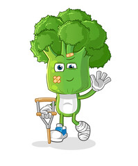broccoli head cartoon sick with limping stick. cartoon vector