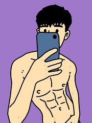 cute man cartoon on purple background