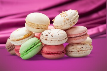 Tasty sweet macarons cakes of different colors. Culinary and cooking concept.