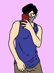 cute man cartoon on purple background