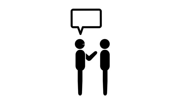 ３密のピクトグラムアニメーション。密接。Close-contact settings. Pictogram man talks at close range without a mask.