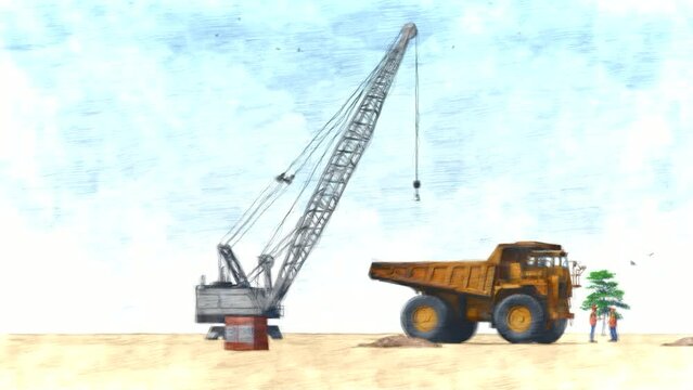 Crane Machine and Truck Stop Motion. High-Quality Background Animation