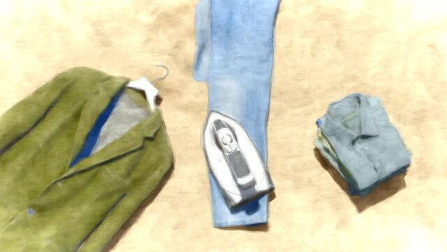 Ironing Jeans Stop Motion. High-Quality Background Animation