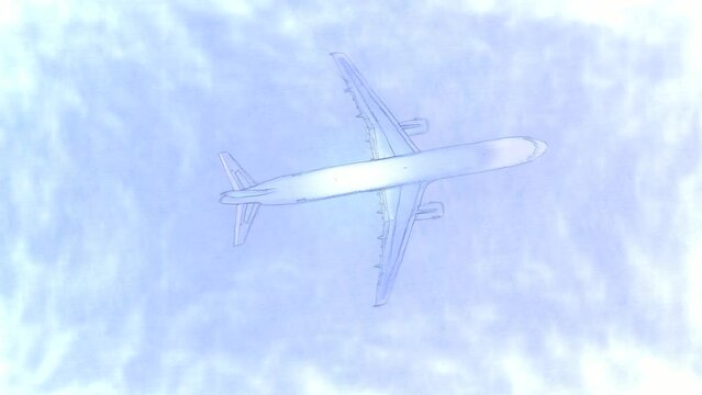 Passenger Plane Top View Stop Motion. High-Quality Background Animation