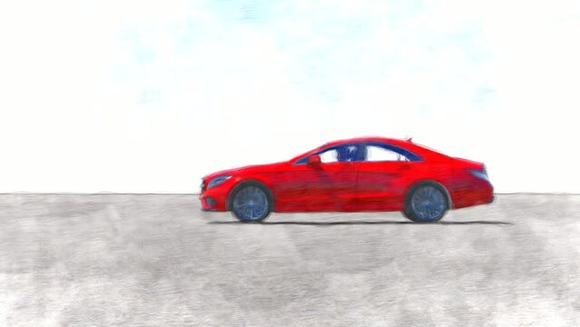 Red Luxury Car Stop Motion. High-Quality Background Animation
