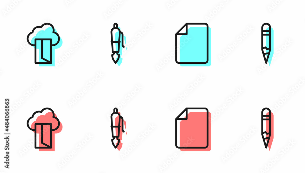Poster set line file document, cloud database, fountain pen nib and pencil icon. vector
