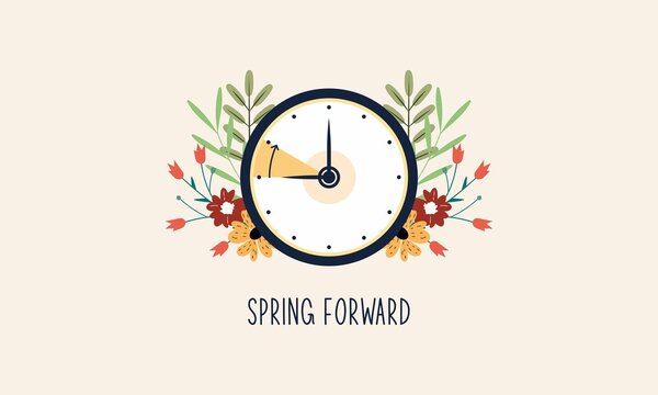 Spring forward fall back illustration with clock
