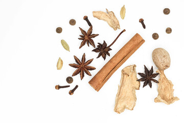 Mulled wine set. A set of spices for mulled wine on a white background.