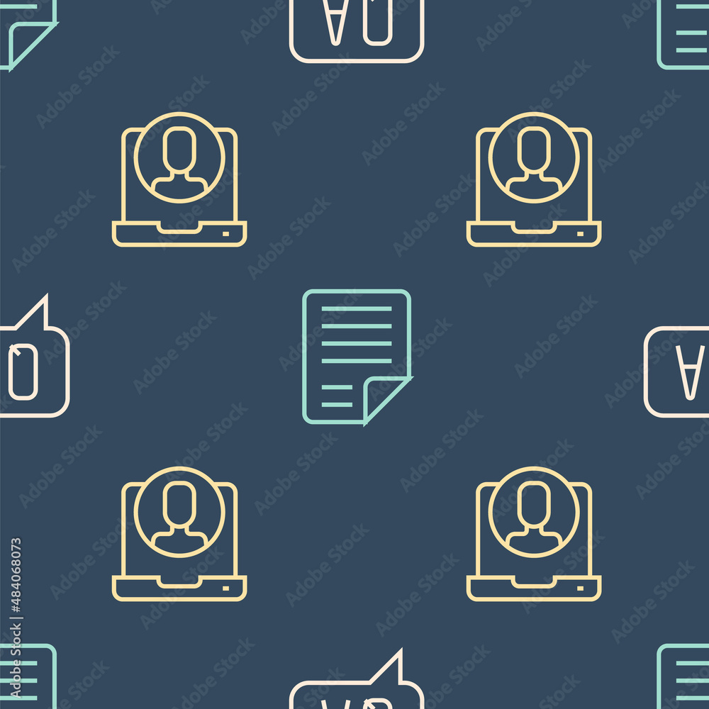 Poster set line question and answer, telephone 24 hours support and file document on seamless pattern. vect