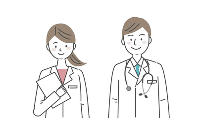 白衣を着た男女の医療従事者