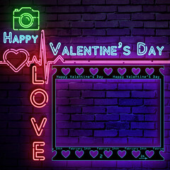 valentine's day neon sign with photo frame 