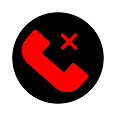 Rejected call button. No contact. Red sign. Cross icon. Black circle. Modern technology. Vector illustration. Stock image.
