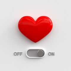 Red shiny heart and ON-OFF love toggle switch as a love relationship concept for Valentine's Day....