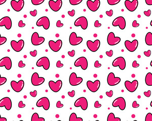 Seamless pattern. Hearts on pink background. Vector.