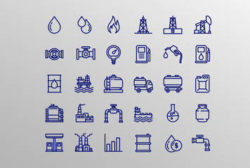 Oil and gas icon set. Oil and energy mining company outlined icon collection - obrazy, fototapety, plakaty