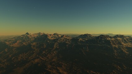 alien planet landscape sci fi spatial background, view from planet surface with spectacular sky, realistic digital illustration