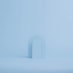 3d rendering of arches in pastel blue color, abstract pastel color geometric shape background