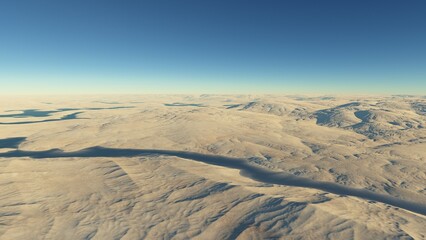 alien planet landscape sci fi spatial background, view from planet surface with spectacular sky, realistic digital illustration