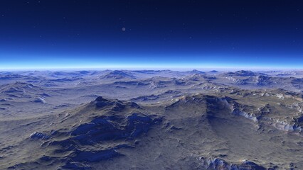 alien planet landscape sci fi spatial background, view from planet surface with spectacular sky, realistic digital illustration © ANDREI