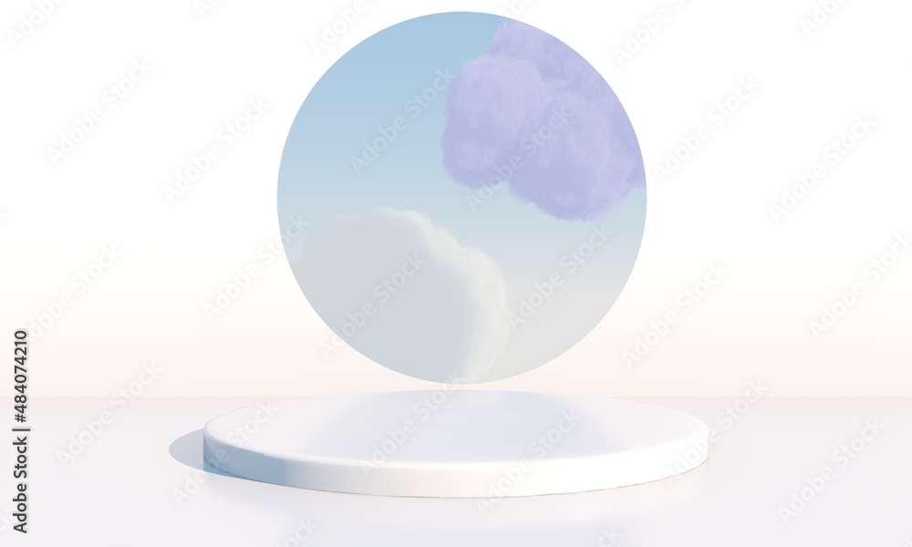 Poster background 3d rendering with podium and minimal cloud scene, minimal product display background.