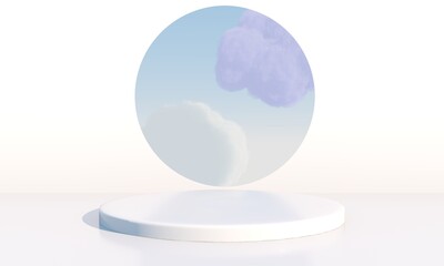 Background 3d rendering with podium and minimal cloud scene, minimal product display background.