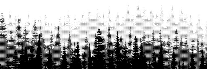 Vector halftone dots background, fading dot effect. Imitation of a coniferous forest, banner, shades of gray.  © Valerii