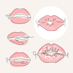 Set of Lips in Line art style. Isolated elements. Vector.