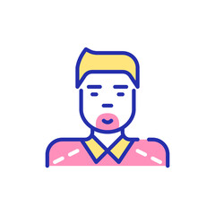 Obraz premium Young asian man with a moustache wearing a shirt. Pixel perfect, editable stroke fun color icon