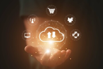 Cloud Computing Technology Internet Storage Network Concept.Data cloud in the hand .