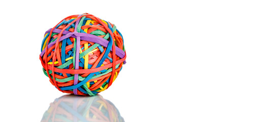 ball of rubber bands isolated on white background