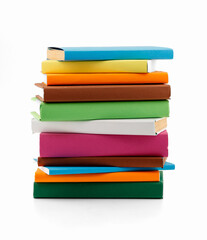 stack of colorful books on white background
