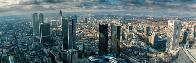 Panorama of downtown Frankfurt with skyscrapers