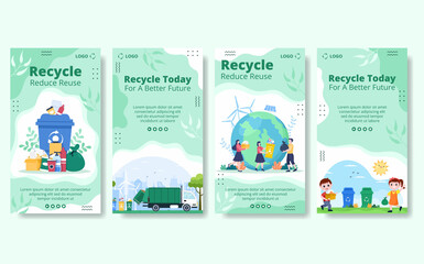 Recycle Process with Trash Stories Template Flat Illustration Editable of Square Background Suitable for Social media or Web Internet Ads - obrazy, fototapety, plakaty