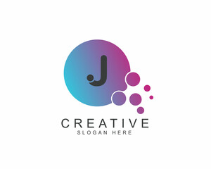 Letter J Point Logo Design with Blue Purple. Illustration of Colorful Alphabet Vector Letters.