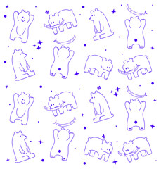 Cute kawaii cartoon bear pattern. Line illustration